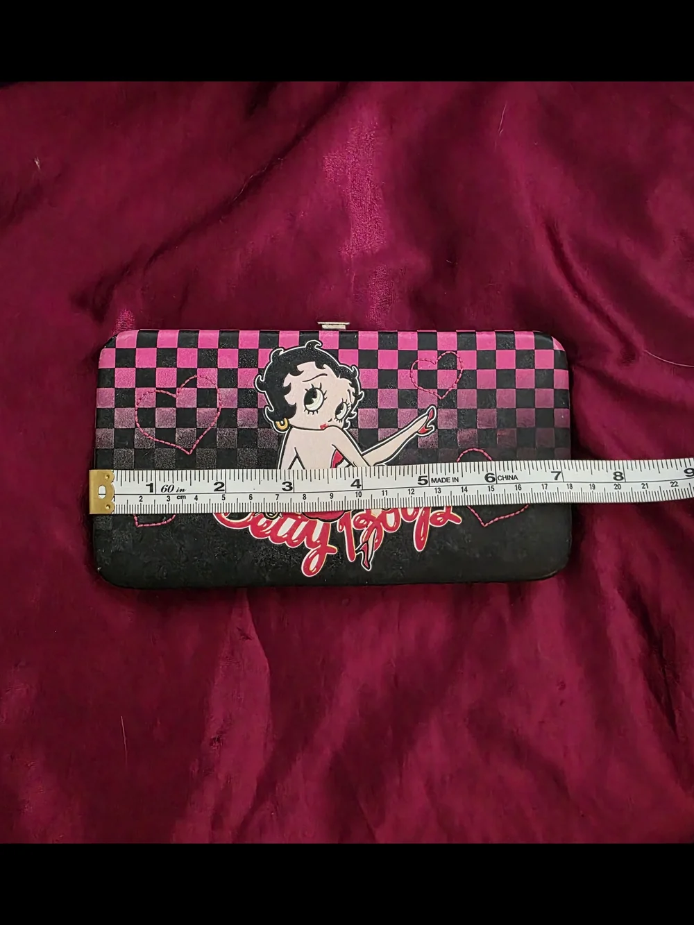 Betty Boop Pink & Black Checkered Clutch Wallet